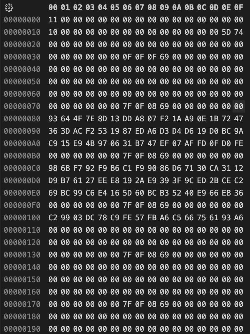 An example of the layout of a Skylander's Binary File